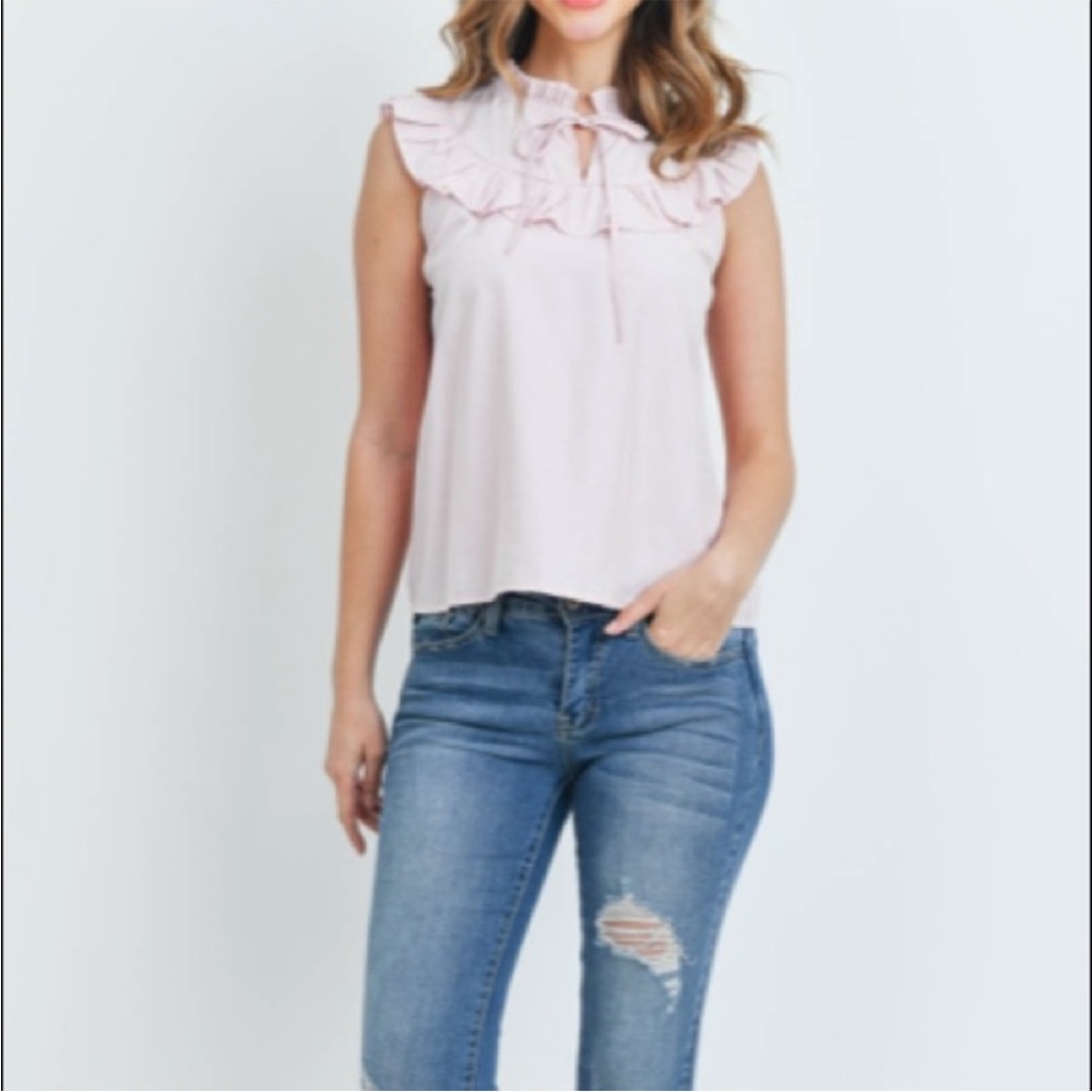 Pink Sleeveless Ruffle Front Blouse - Picture 10 of 13